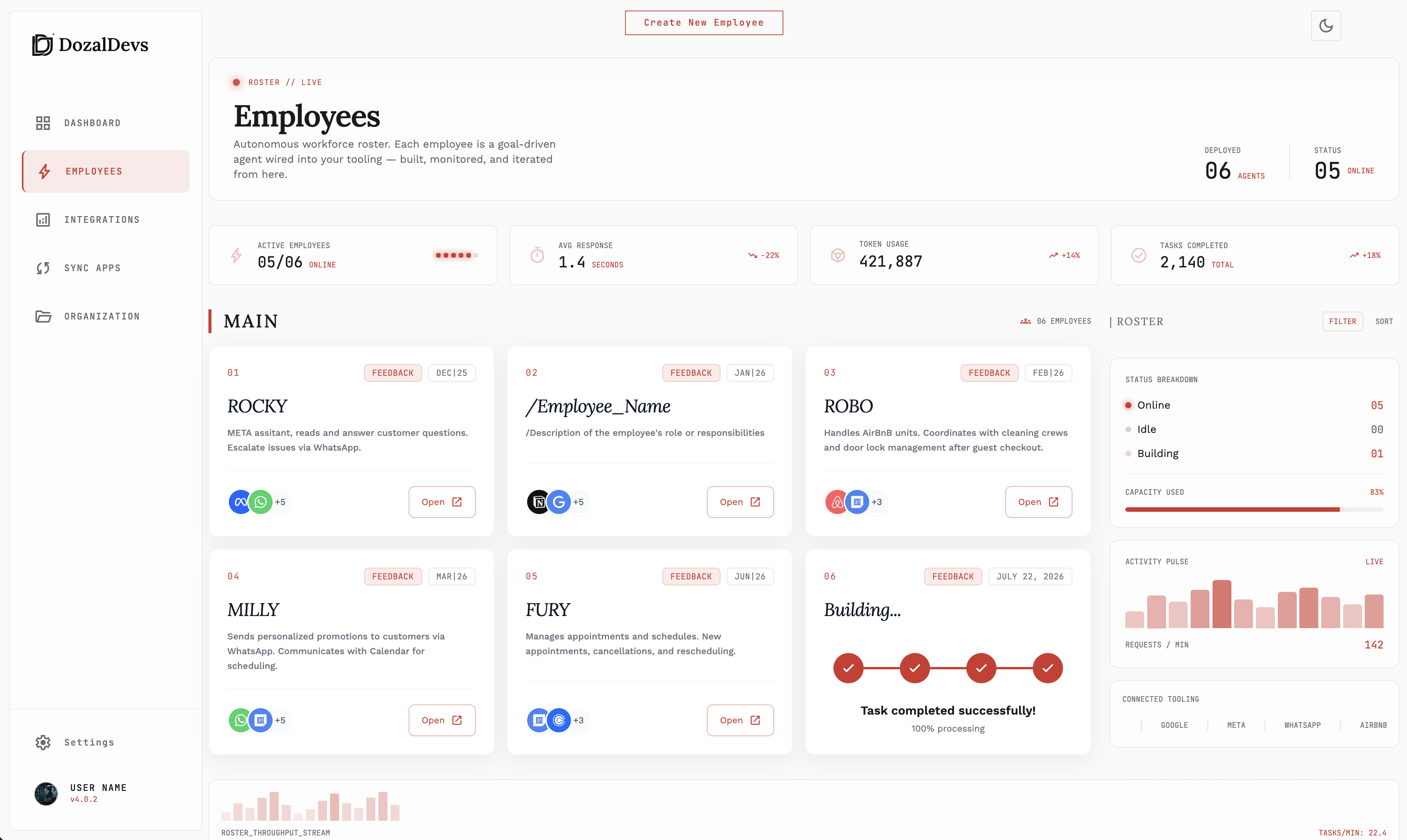Dozals console dashboard